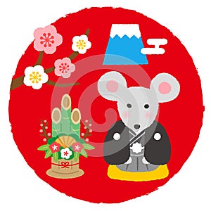 Rat wearing kimono and new year material illustration. chinese zodiac year of 2020 for greeting