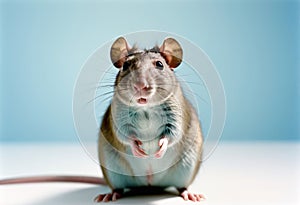 Rat on a white background. Agouti self standard rat posing on a white background