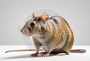 Rat on a white background. Agouti self standard rat posing on a white background
