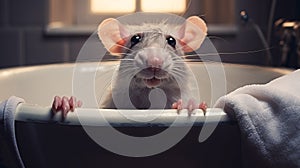 Rat In White Tub: Surrealist Photography With Emotive Facial Expressions