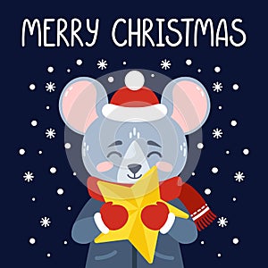The rat with a yellow star. Merry Christmas card