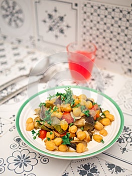 Ratatouille Salad in the round ceremic plate.
