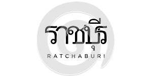 Ratchaburi in the Thailand emblem. The design features a geometric style, vector illustration with bold typography in a modern