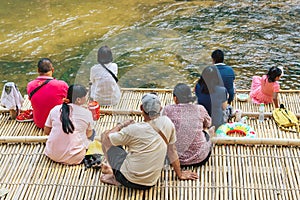 RATCHABURI THAILAND-JANUARY 19,2020 : Unidentified people come to visit, relax and swim in the stream at Ohpoi Market on january19