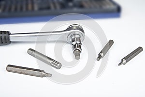 Ratchet with torx bits on a white background