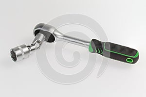 Ratchet wrench with inserted hexagonal socket via gimbal joint adapter