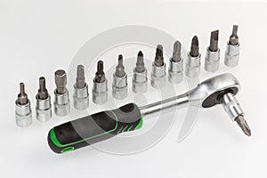 Ratchet wrench with inserted crosspoint shape bit, interchangeable bits set