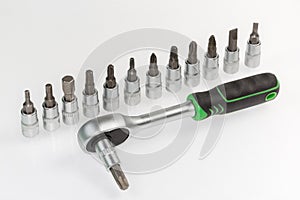 Ratchet wrench with inserted torx shape bit, interchangeable bits set