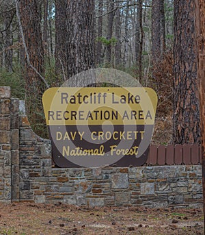 Ratcliff Lake National Forest, Davy Crockett National Forest Sign. In Ratcliff, Texas photo