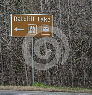 Ratcliff lake Sign, in Davy Crockett National forest, Ratcliff, Texas