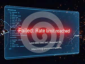 Rate limit reached error message on digital screen