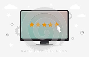 Rate our business - Online Customer Experience Review Concept. Five star symbol to increase rating or ranking