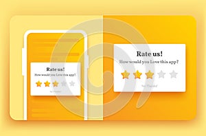 Rate us feedback popup for mobile in yellow color