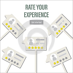 Rate your experience web page template. Messages with positive and negative reviews. Testimonials, customer feedback