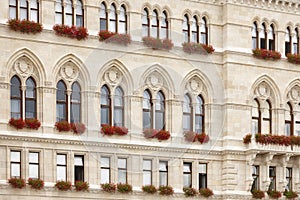 Rathaus city hall decorated gothic facade. Vienna city center. Austria