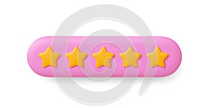 Rating 3d icon, five stars rate concept. Customer review, golden star service. Feedback experience rank or award, survey