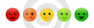 Rating of customer service satisfaction. Feedback concept. Quality control. Colored emoji from good to bad