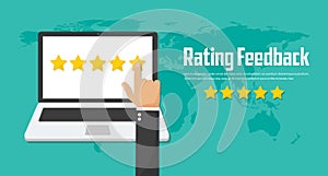 Rating on customer service. Website rating feedback and review concept. Flat vector