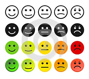 Rating Feedback Scale Isolated Emoticon Concept. Vector Emotion Set Rating Feedback Opinion Positive Or Negative