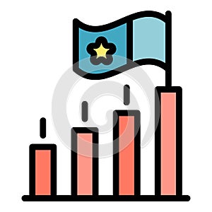 Rating graph and flag icon color outline vector