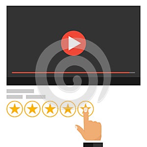 Rating, rating the video. The hand puts a five-star rating on the video.