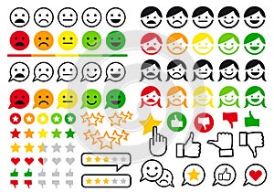 Rating, review, user emoji, flat icons, vector set