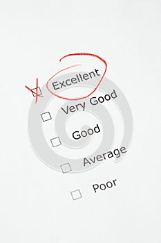 Rating scale with EXCELLENT checked