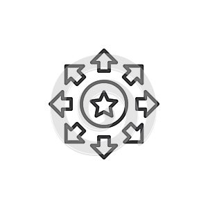 Rating star with arrows around outline icon