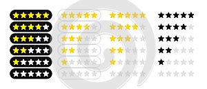 Rating stars badges. Feedback or Rating. Rank, level of satisfaction rating. Five stars customer product rating review