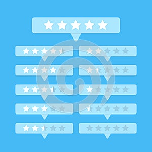 Rating white stars set button on blue background