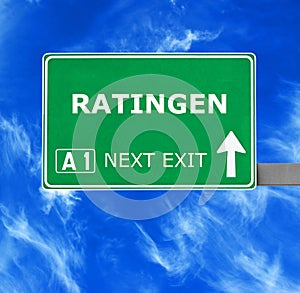 RATINGEN road sign against clear blue sky