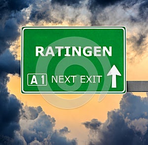 RATINGEN road sign against clear blue sky