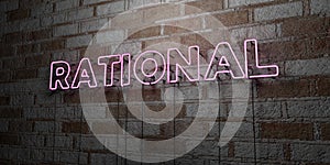 RATIONAL - Glowing Neon Sign on stonework wall - 3D rendered royalty free stock illustration
