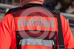 Ratownik inscription on Polish paramedic Ratownik means paramedic in Polish language