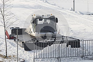 Ratrak tractor for compacting snow and laying ski tracks