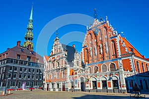 Ratslaukums square with Saint Peter church and House of Blackhea