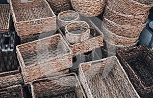 Rattan baskets and other handicrafts for sale at Dapitan Arcade, Quezon City, Philippines