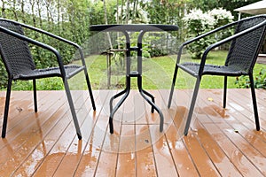 rattan wicker chair and desk on patio