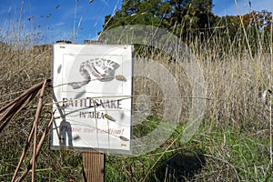 Rattlesnake danger sign in California wine country