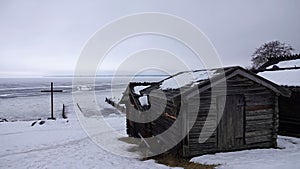 Rattvik church town house and boat landing at lake Siljan in Dalarna in Sweden photo