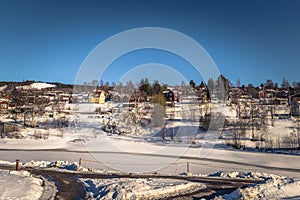 Rattvik - March 30, 2018: Panorama of the town of Rattvik, Dalarna, Sweden