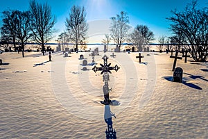 Rattvik - March 30, 2018: Cemetery of the old church of Rattvik, Dalarna, Sweden photo