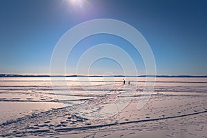 Rattvik - March 30, 2018: The frozen lake Siljan by the town of Rattvik, Dalarna, Sweden photo
