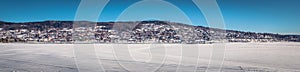 Rattvik - March 30, 2018: Panorama of the frozen lake Siljan in Rattvik, Dalarna, Sweden