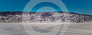 Rattvik - March 30, 2018: Panorama of the frozen lake Siljan in Rattvik, Dalarna, Sweden photo