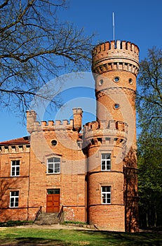 Raudone Castle built during the 16th century, example of Neo-Gothic architecture. Raudone, Jurbarkas district, Lithuania. Raudone