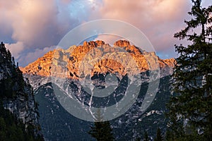 Rautkofel or Monte Rudo at Sunset - Sesto Dolomites Italian Alps