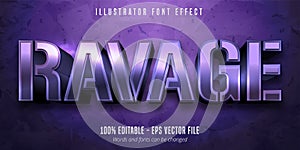 Ravage text, 3d purple metallic style editable font effect photo