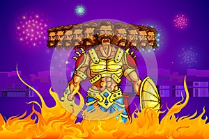 Ravana burning in fire on Dussehra