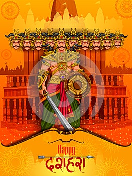 Ravana monster in Happy Dussehra background showing festival of India